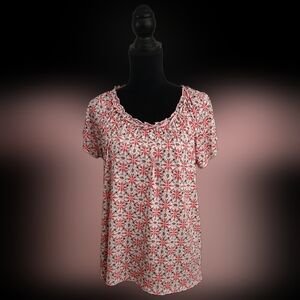#C110 Jaclyn Smith Women’s Red & White Floral Print Blouse